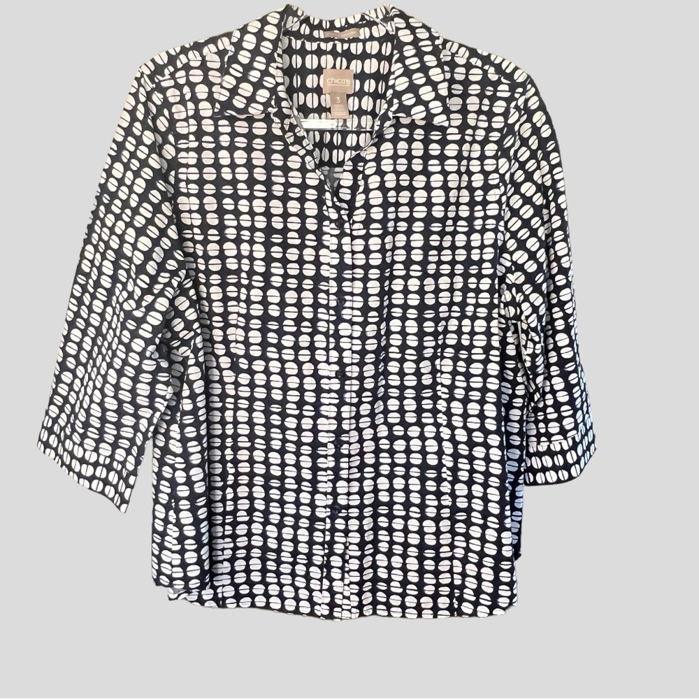 CHICO’S Woman’s Navy Blue Quarter Sleeve Blouse Sz 3 (XL)